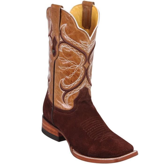 Brown suede square toe cowboy boot