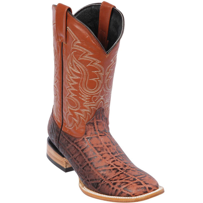 Elephant Print Boots Cognac Square Toe