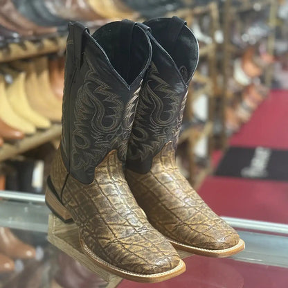 Men's Elephant Print Square Toe Cowboy Boots
