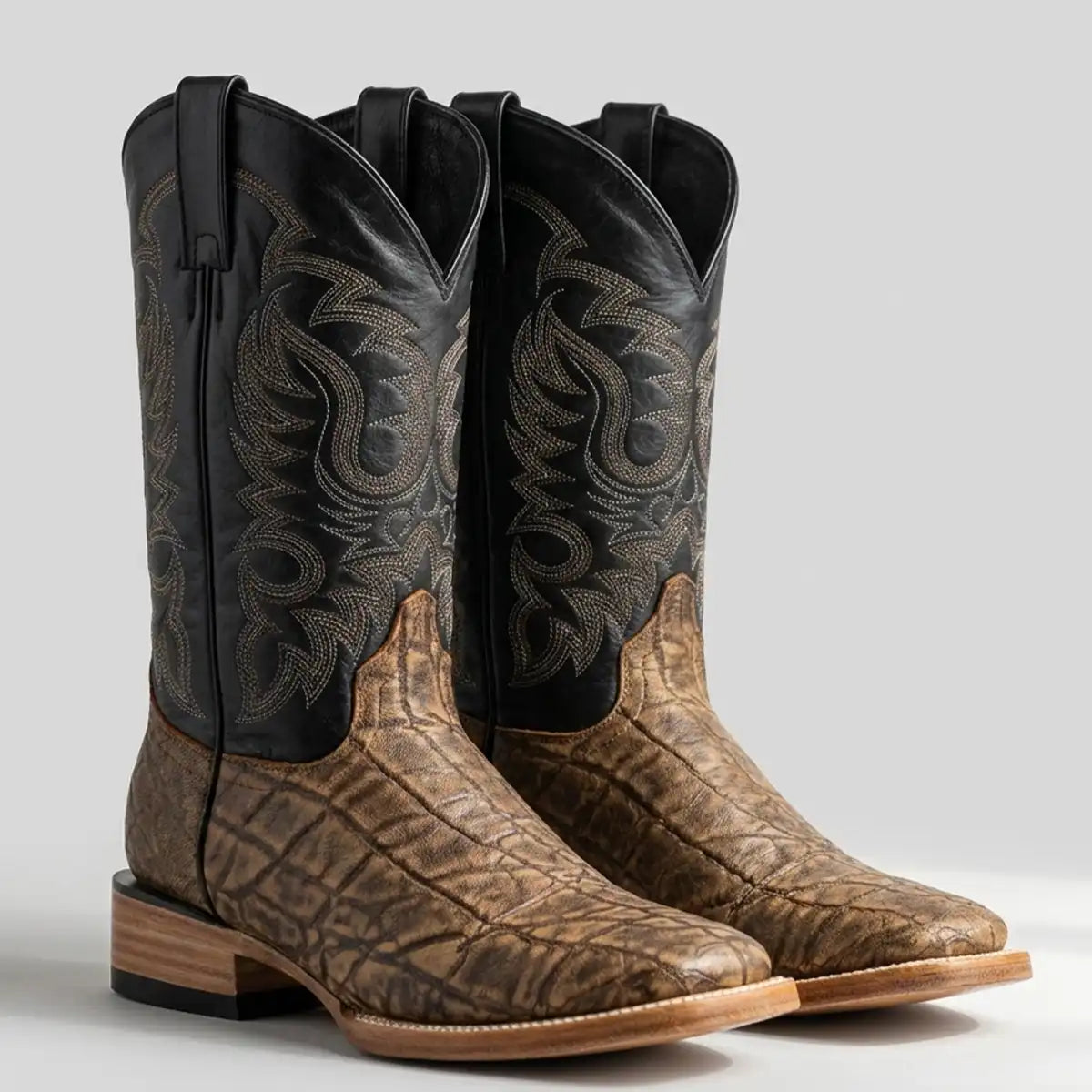 Men's Elephant Print Square Toe Cowboy Boots