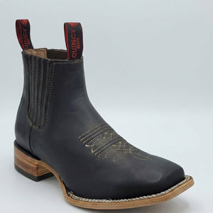 Mens Quincy Boots Crazy Horse Black Chelsea Boots Square Toe - Black