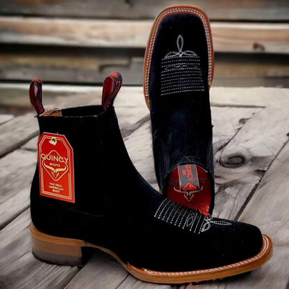 Mens Black Suede Boots - Square Toe - Image 2