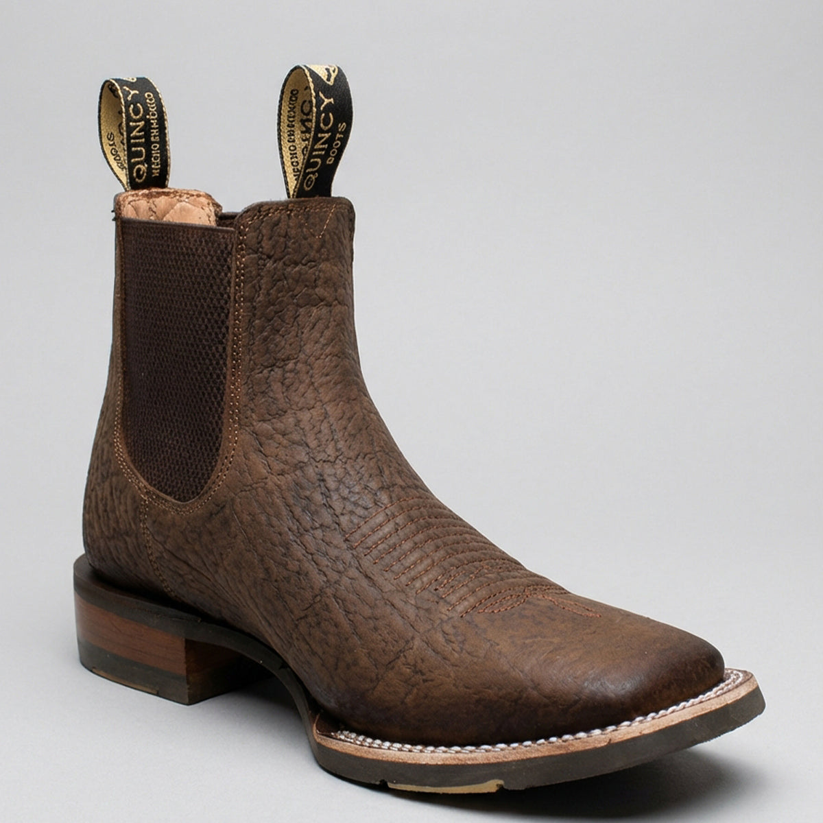 Men's Honey Brown Elephant Print Chelsea Square Toe Western Boot