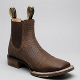 Men's Honey Brown Elephant Print Chelsea Square Toe Western Boot