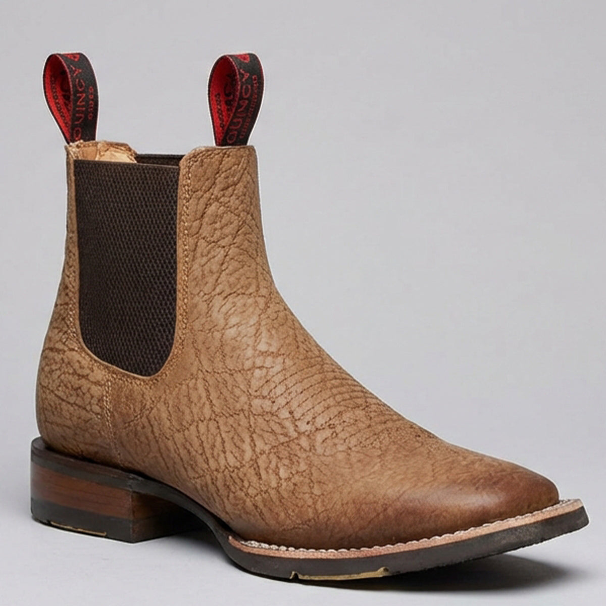 Men's Light Brown Elephant Print Chelsea Square Toe Western Boot