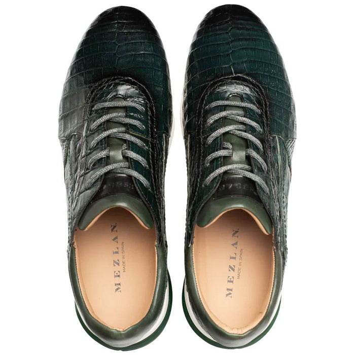 Men's Quevedo  Forest/Green Genuine Crocodile Exotic Sneaker By Mezlan Made In Spain Brand