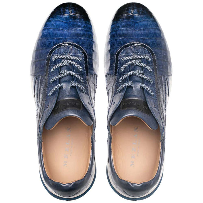 Men's Quevedo Jean/Blue Genuine Crocodile Exotic Sneaker By Mezlan Made In Spain Brand