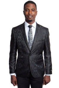 Mens Black Blazer - Men's Slim Fit Two Button Blazer in Black Paisley