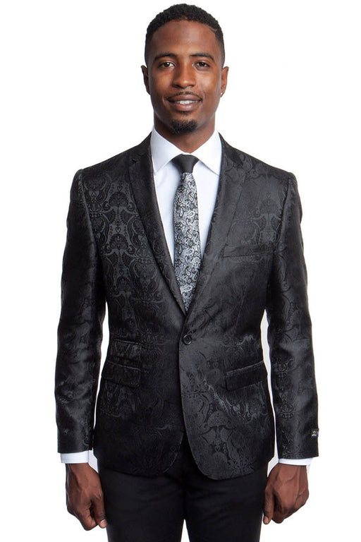 Mens Black Blazer - Men's Slim Fit Two Button Blazer in Black Paisley
