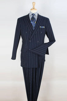 Apollo King 1920's Gangster Pinstripe Suit - Mens Double Breasted in Navy