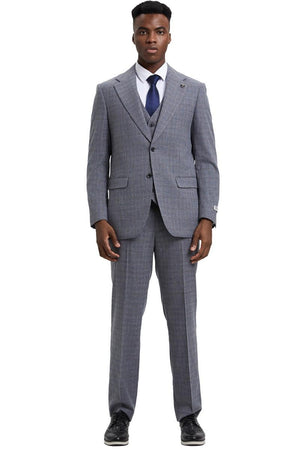 Men's Stacy Adams Modern Fit Vested Suit in Light Grey Micro Check Plaid - Image 2