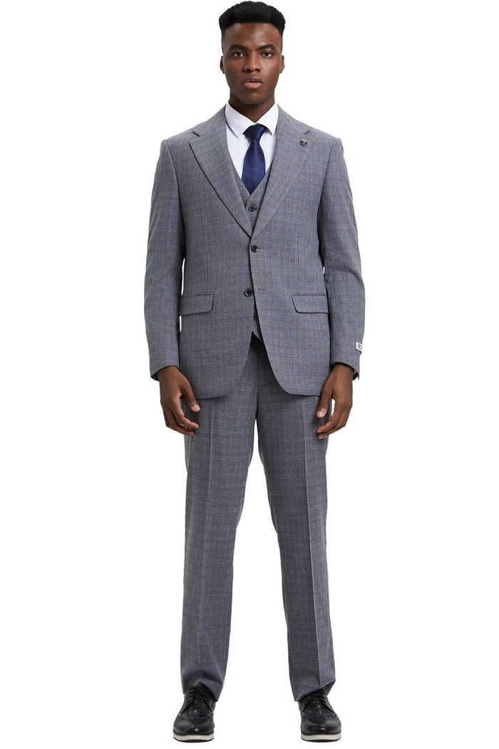 Men's Stacy Adams Modern Fit Vested Suit in Light Grey Micro Check Plaid - Image 2