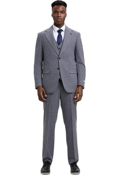 Men's Stacy Adams Modern Fit Vested Suit in Light Grey Micro Check Plaid - Image 2