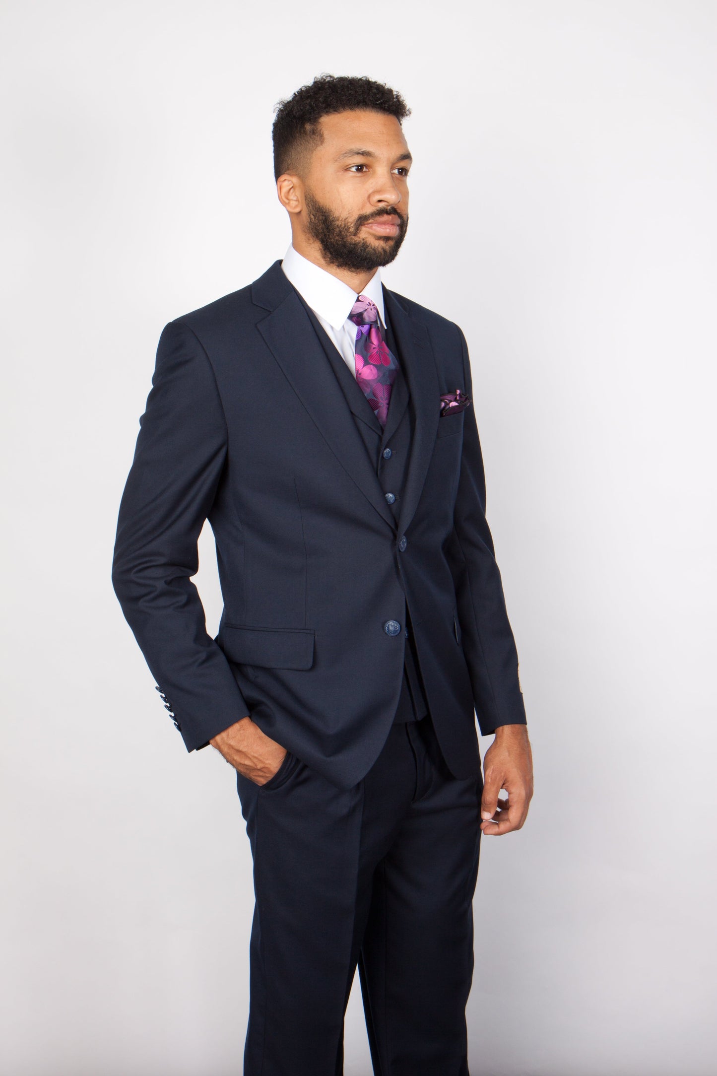 Men’s Solid Navy Blue 3-Piece Suit – CYRUS RM116 by Rossi Man Modern Fit