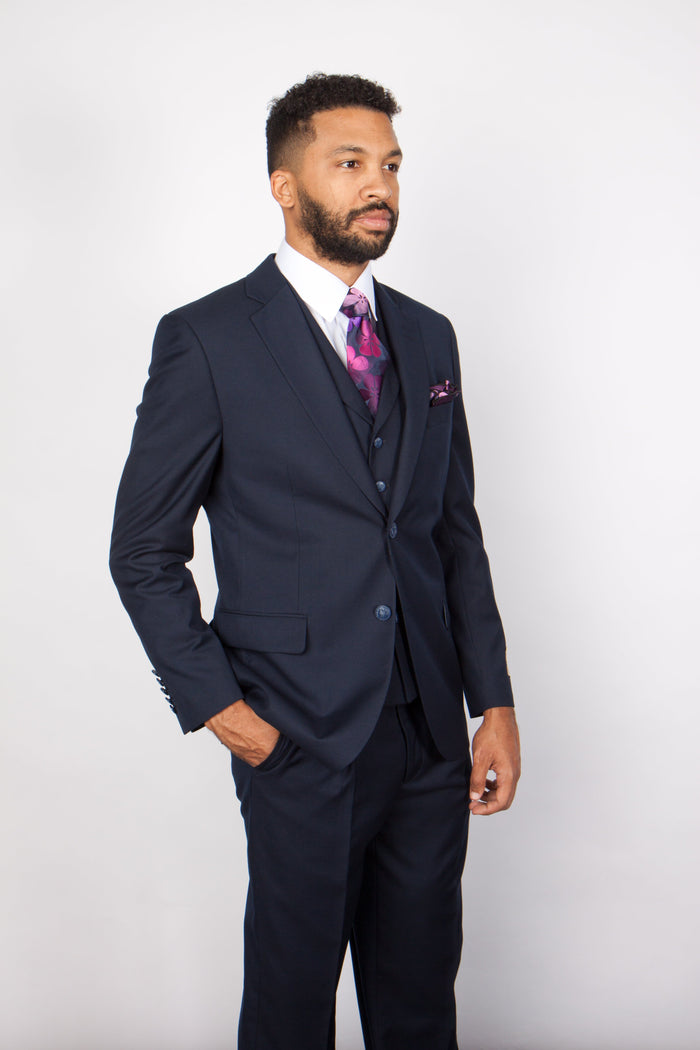 Men’s Solid Navy Blue 3-Piece Suit – CYRUS RM116 by Rossi Man Modern Fit