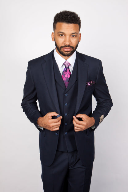 Men’s Solid Navy Blue 3-Piece Suit – CYRUS RM116 by Rossi Man Modern Fit