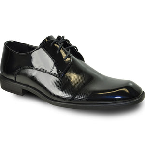 Bravo Mens Classic Patent Textured Tuxedo Oxford Lace Up Dress Shoe in Black