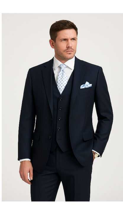 Men’s Solid Navy Blue 3-Piece Suit – CYRUS RM116 by Rossi Man Modern Fit