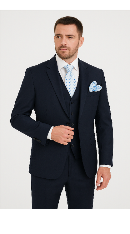 Men’s Solid Navy Blue 3-Piece Suit – CYRUS RM116 by Rossi Man Modern Fit