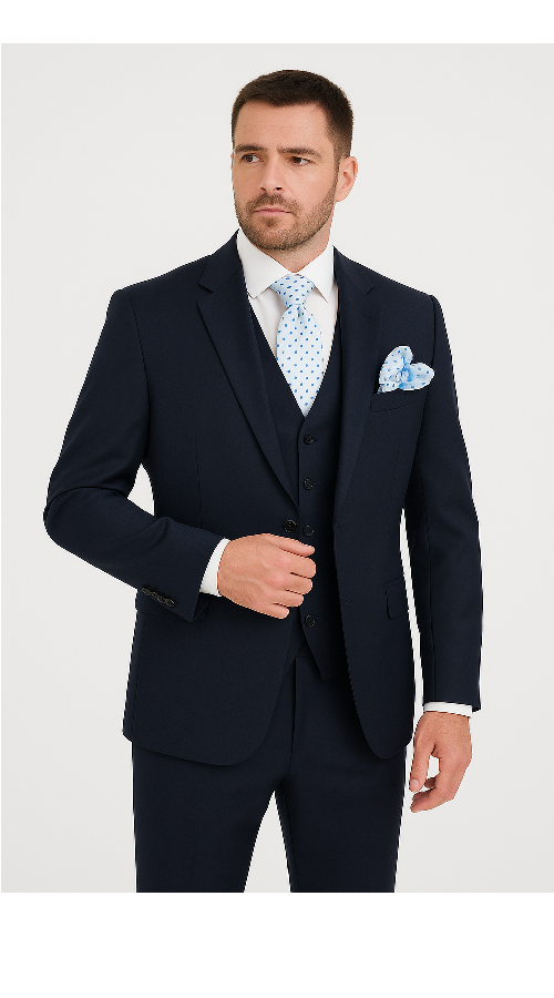 Men’s Solid Navy Blue 3-Piece Suit – CYRUS RM116 by Rossi Man Modern Fit