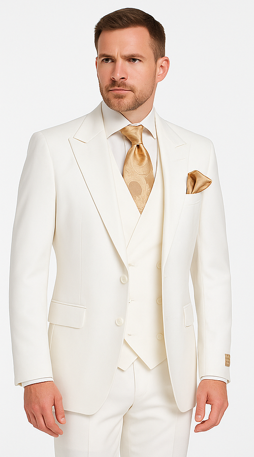 Tailored Men’s Suit in Winter White – Rossi Man ELI RM202 Formal 3-Piece Set Modern Fit