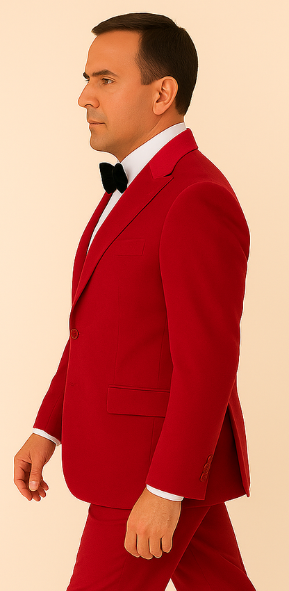 Velvet Fabric Suit - Red Blazer + Pants in Velvet Fabric Rossiman Christmas Holiday Suit