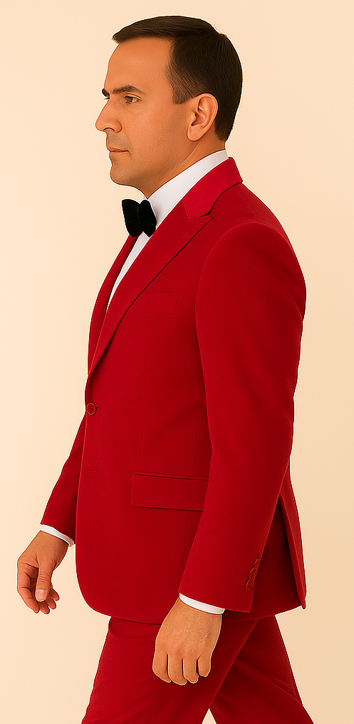 Velvet Fabric Suit - Red Blazer + Pants in Velvet Fabric Rossiman Christmas Holiday Suit