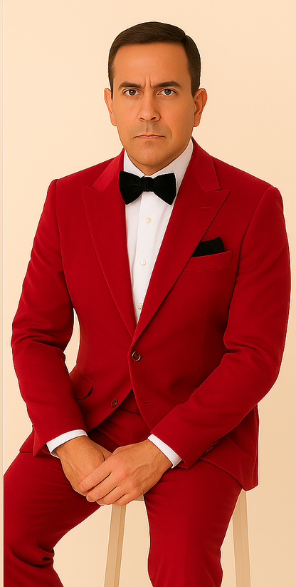 Velvet Fabric Suit - Red Blazer + Pants in Velvet Fabric Rossiman Christmas Holiday Suit