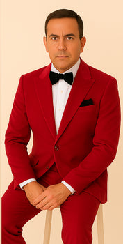 Velvet Fabric Suit - Red Blazer + Pants in Velvet Fabric Rossiman Christmas Holiday Suit
