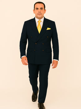 Rossi Man Double-Breasted 2-on-6 Suit – Elegant Men's Formalwear with Flat Front Trousers