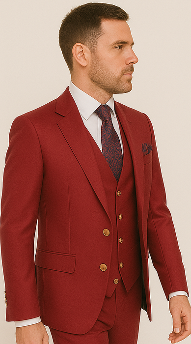 Rossi Man Bond Collection RM1777 – Premium Red Slim Fit 3-Piece Suit for Men