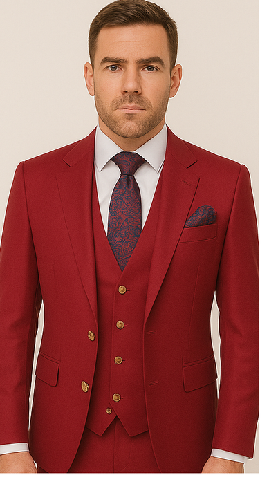 Rossi Man Bond Collection RM1777 – Premium Red Slim Fit 3-Piece Suit for Men