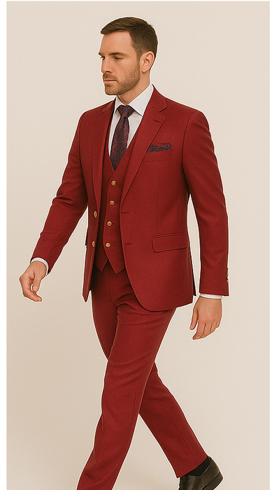 Rossi Man BOND RM1777 Slim Fit 3-Piece Red Suit – Modern Tailored Suit for Men