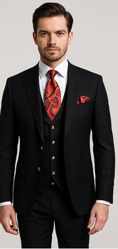 Men’s Modern Formal Suit – Rossi Man Max 3-Piece Slim Fit in Solid Black | RM1101