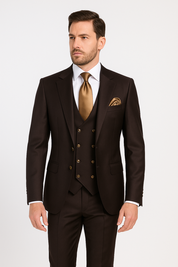 Chocolate Brown Slim Fit Suit – Rossi Man Max 3-Piece Formal Set - Image 5