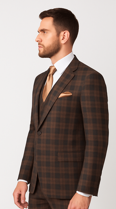 Rossi Man MAX RM1735 Slim Fit 3-Piece Brown Suit – Modern Formalwear for Men