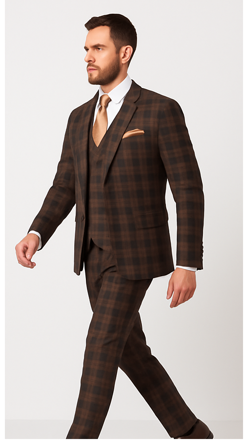 Rossi Man MAX RM1735 Slim Fit 3-Piece Brown Suit – Modern Formalwear for Men