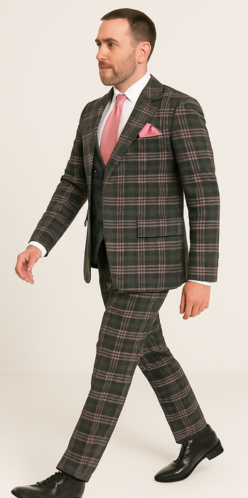 Rossi Man MAX RM1739 Slim Fit 3-Piece Suit – Stylish Black and Pink Tailored Suit for Men