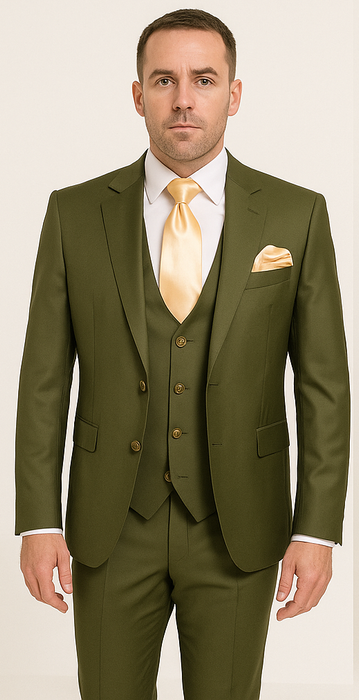 Rossi Man MAX RM1775 Slim Fit 3-Piece Suit – Sophisticated Tailored Olive Green Suit for Men