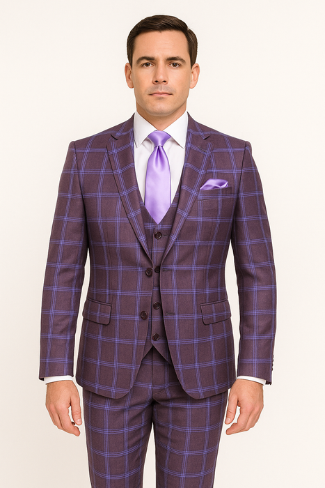 Rossi Man MAX RM1834 Slim Fit 3-Piece Suit – Elegant Purple Formalwear for Men