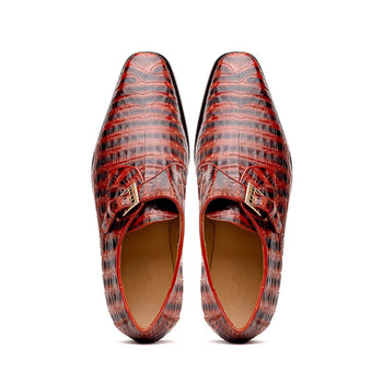 Marco Di Milano Rovigo Men's Shoes Cognac Exotic Crocodile Skin Single Monk-strap Loafers - Image 3