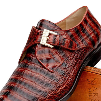 Marco Di Milano Rovigo Men's Shoes Cognac Exotic Crocodile Skin Single Monk-strap Loafers - Image 4