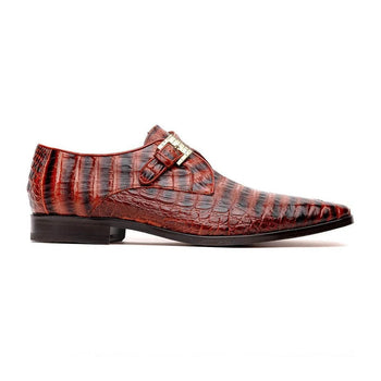 Marco Di Milano Rovigo Men's Shoes Cognac Exotic Crocodile Skin Single Monk-strap Loafers - Image 9