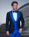 Statement Men's Black Vested with Royal Blue Peak Lapel 100% Wool Tuxedo