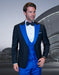 Statement Men's Black Vested with Royal Blue Peak Lapel 100% Wool Tuxedo