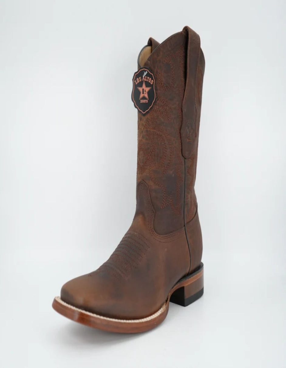 Los Altos Men's Rage Walnut Wide Square Toe Pull Up Tube Leather Boot - Image 6