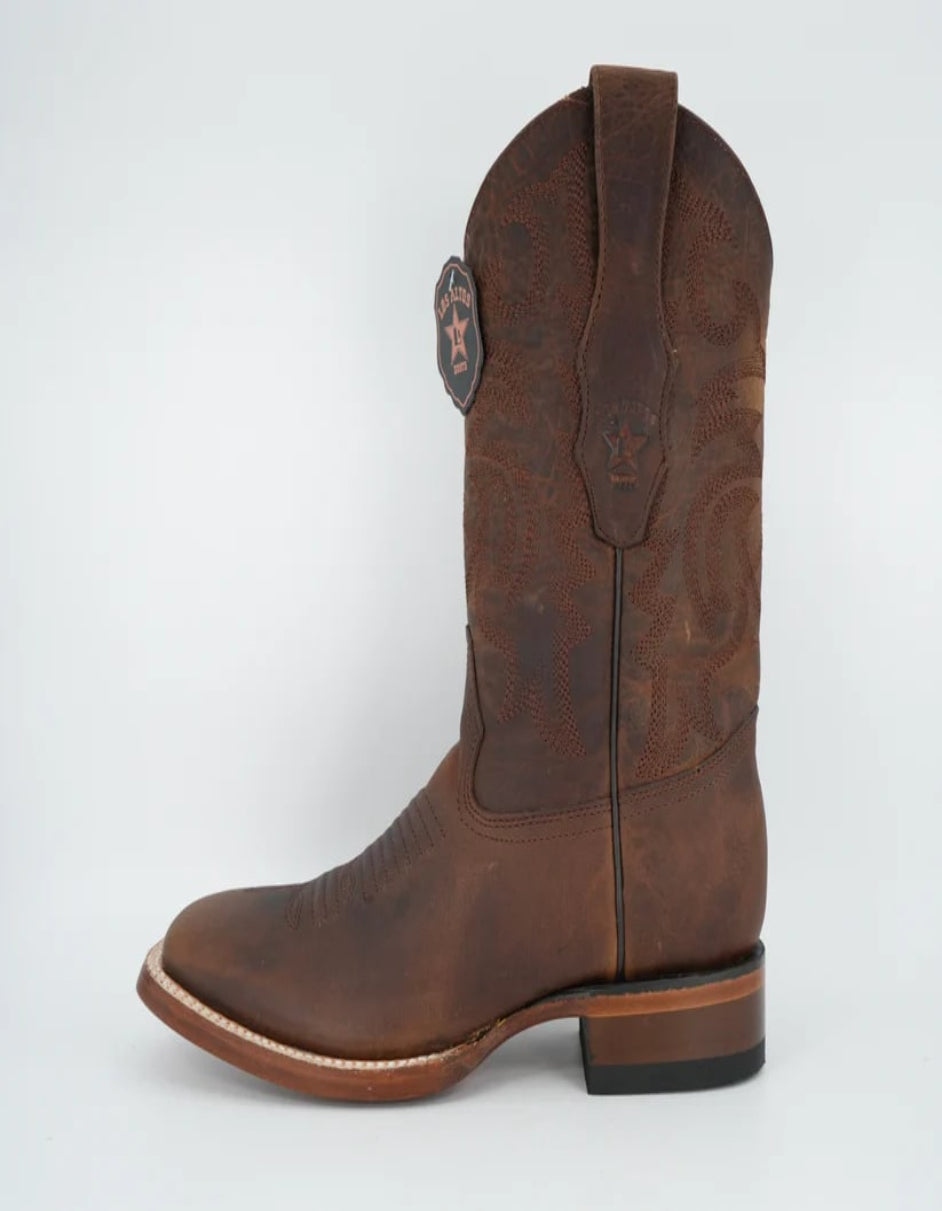 Los Altos Men's Rage Walnut Wide Square Toe Pull Up Tube Leather Boot - Image 2
