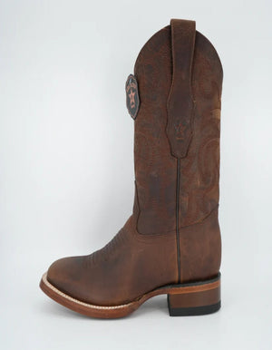 Los Altos Men's Rage Walnut Wide Square Toe Pull Up Tube Leather Boot - Image 2