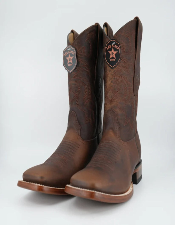 Los Altos Men's Rage Walnut Wide Square Toe Pull Up Tube Leather Boot - Image 4