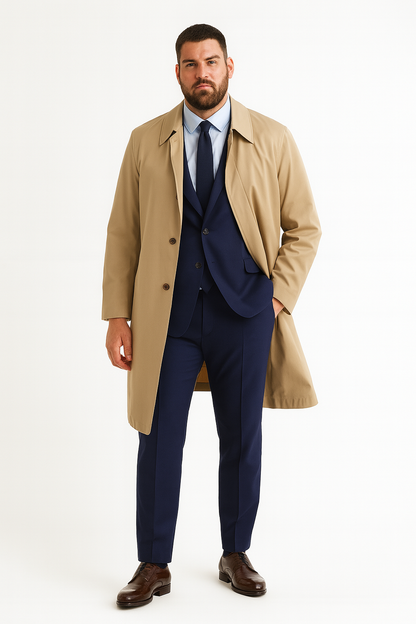 Mens Beige Trench Coat – Classic Long Overcoat with Button Front - Raincoat in Khaki Color - Image 3